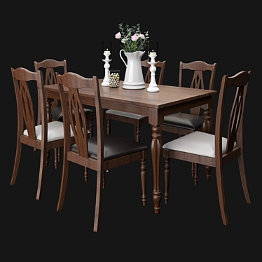Upsala Wooden Table and Chairs 3D model image 1 