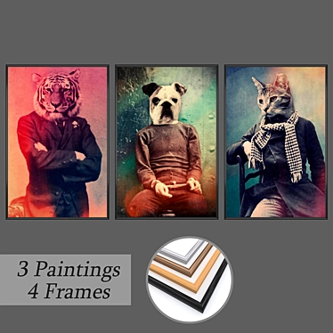 Elegant Wall Art Set: 3 Paintings & 4 Frame Options 3D model image 1 