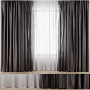 Silk Satin Curtains with Striped Tulle 3D model image 1 