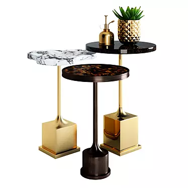 Exquisite Tris: Horn, Marble & Brass Side Tables 3D model image 1 