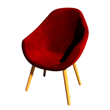 Title: Red Velvet Wooden Leg Armchair 3D model image 1 
