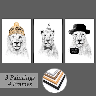 Modern Painting Set with Multiple Frames 3D model image 1 