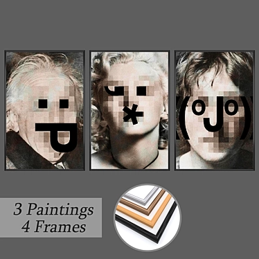 Versatile Set of 3 Wall Paintings & 4 Frame Options 3D model image 1 