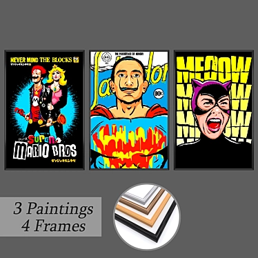 Versatile Set of 3 Wall Paintings & Frames 3D model image 1 