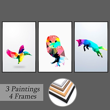 Versatile Wall Art Set with 3 Paintings & 4 Frames 3D model image 1 