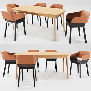Title: Brazilian Wood & Steel Table Set 3D model image 1 