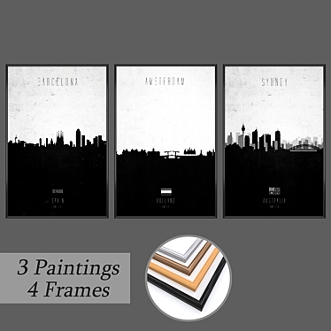 Versatile Set of 3 Wall Paintings 3D model image 1 