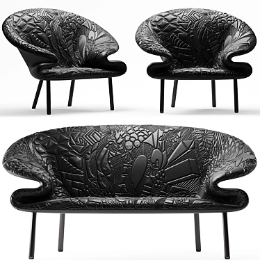 Scribbled Comfort: Doodle Sofa & Armchair 3D model image 1 