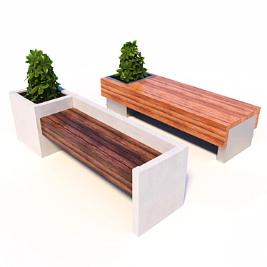 Natural Scale Street Benches with Plants 3D model image 1 