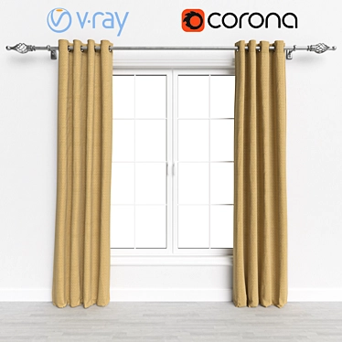 Sunshine Yellow Curtains with Cornice 3D model image 1 