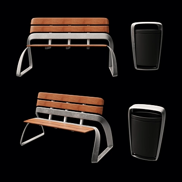 Elegant Street Bench & Urn Set 3D model image 1 