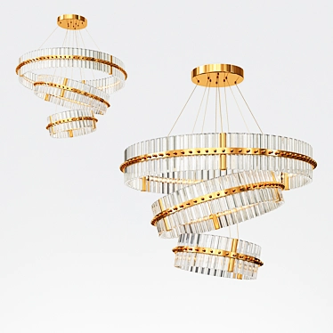 Modern Crystal Chandelier: 3 Layer LED Lighting 3D model image 1 