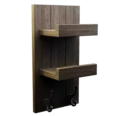Two-tier Wood Shelf with Hooks 3D model image 1 