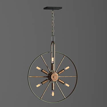Industrial Wheel Loft Chandelier 3D model image 1 