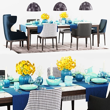 Elegant Molteni Dining Set with Decor 3D model image 1 