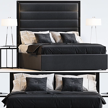 Elegant Bed Set with MIRO Headboard, EDELMAN Frame, EDIE NESTING Side Table, and MONOCLE Lamp 3D model image 1 