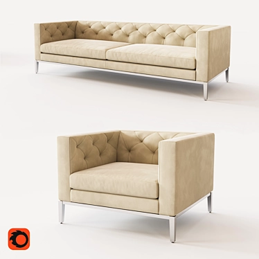 Luxurious Italia Tufted Shelter Arm Furniture 3D model image 1 