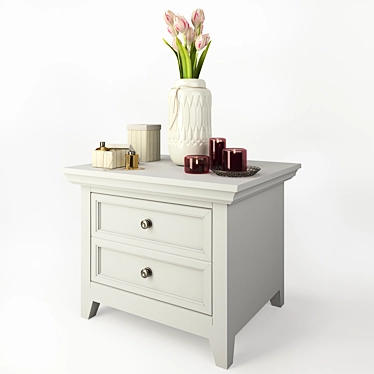 Elegant White Bedside Table Set 3D model image 1 