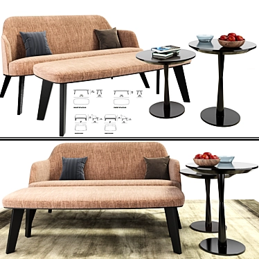 Elegant Jane Fabric Sofa Set 3D model image 1 