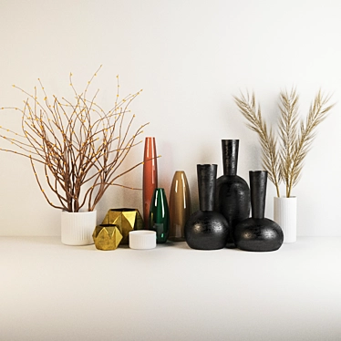 Elegant Floral Vase Set 3D model image 1 