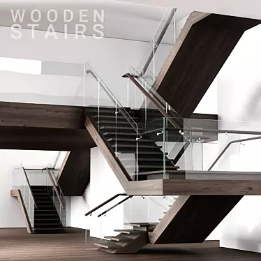 Modern Loft Wooden Stairs Kit 3D model image 1 