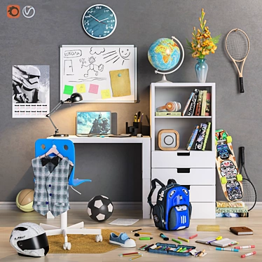 "Back to School" Children's Room Furniture & Accessories 3D model image 1 