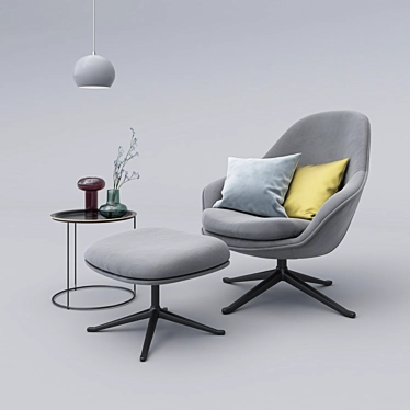 Title: Adelaide Velvet Chair & Ottoman Set 3D model image 1 