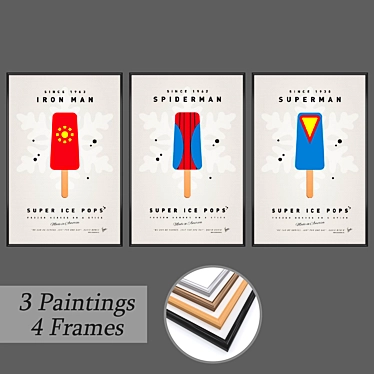 "Versatile Set of 3 Wall Paintings & Frames 3D model image 1 