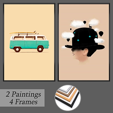 Gallery Set: 2 Paintings & 4 Frames 3D model image 1 