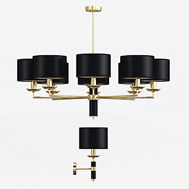 Modern Black and Brass 8-Light Ceiling Fixture 3D model image 1 