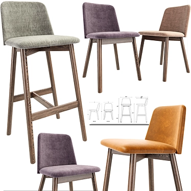 Chip Bar Stool & Dining Chair Set 3D model image 1 