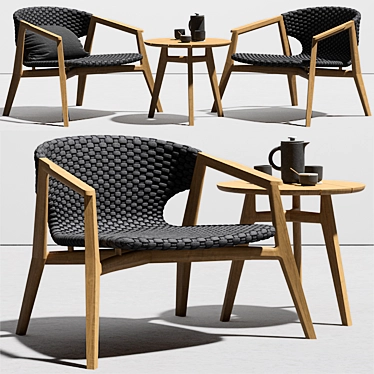 Teak Knit Lounge Set: Armchair & Coffee Table 3D model image 1 