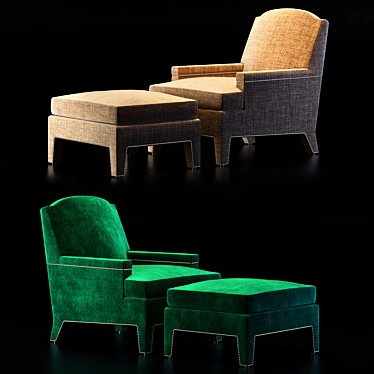 Elegant Hickory Boyd Chair & Ottoman 3D model image 1 