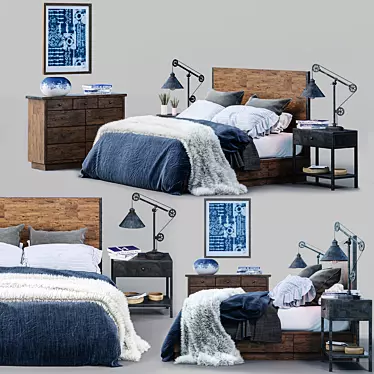 Reclaimed Wood Bed Set: Rustic Elegance 3D model image 1 