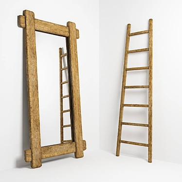 Mirror and stepladder in the style of country. Mirror and ladder in rustic style