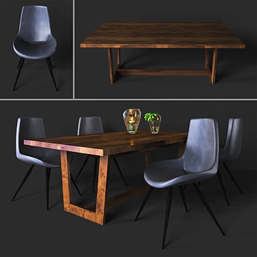 Sleek Faux Leather Dining Ensemble 3D model image 1 