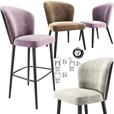 Sleek Minotti Aston Bar Stool & Lounge Chair Set 3D model image 1 