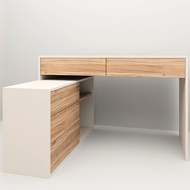 Custom Made Desk with Drawers and Shelf 3D model image 1 