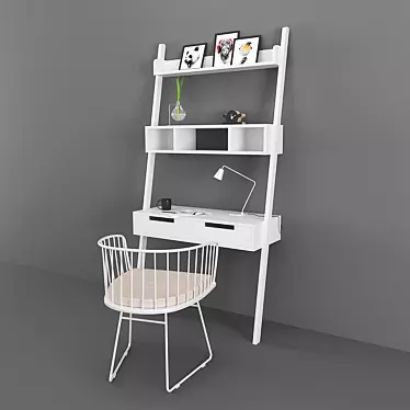 Stylish Workplace Set: Desk, Chair, Lamp, Clock 3D model image 1 
