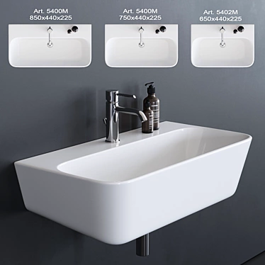 Elegant Meg11 Wall-mounted Ceramic Washbasins 3D model image 1 