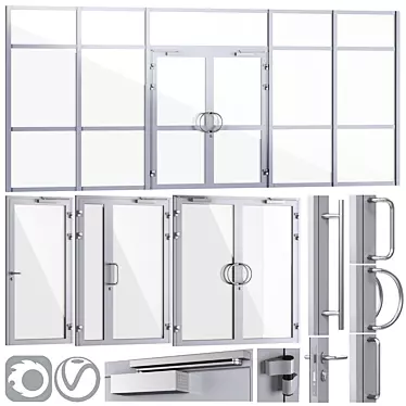 Fireproof Glass Doors & Partitions + Handles 3D model image 1 