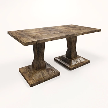 Rustic Wooden Table Set 3D model image 1 
