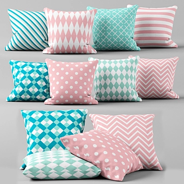 Mint & Pink Pillow Set | 12 PC Set 3D model image 1 