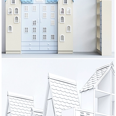 Kids' House-Shaped Cabinet: Detailed Design 3D model image 1 