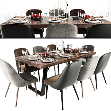 Zuma Pumice Dining Set: Stylish Accent Chair & Calia Dining Table 3D model image 1 