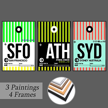 Art Décor Set: 3 Paintings & 4 Frame Options 3D model image 1 