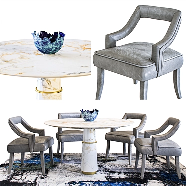 Brabbu Dining Set: Elegant Stone Table & Leather Armchairs 3D model image 1 