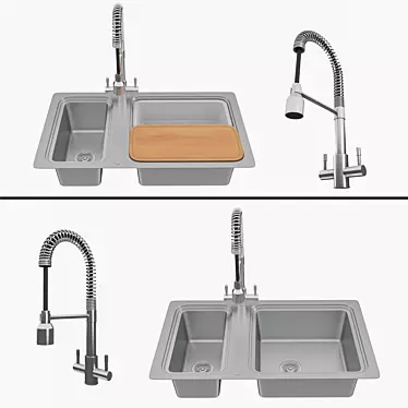 Stainless Steel Sink + Groove Mixer Tap 3D model image 1 