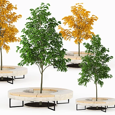Tree Flowerbed: Green & Yellow Royalty 3D model image 1 