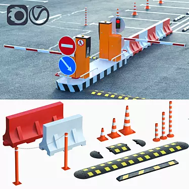 Parking Lot Builder Kit: Road Fences & Equipment 3D model image 1 